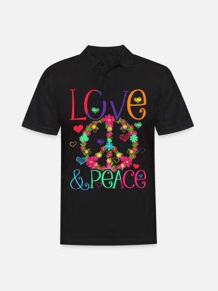 Hippie Love Peace Flower Power Friedensbewegung - Männer Poloshirt - Schwarz