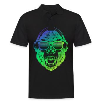 DJ Monkey Affe mit Kopfhörern Sonnebrille Affe - Männer Poloshirt - Schwarz - Vorne - Kai (181cm)