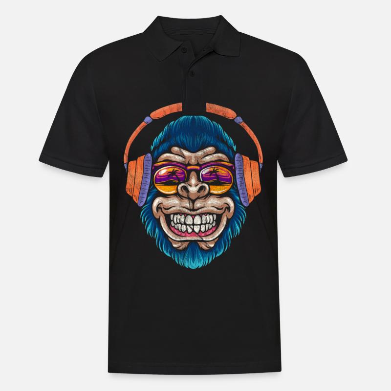 Monkey DJ Affe - Männer Poloshirt - Schwarz