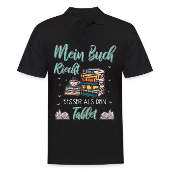 Lesen Buch Bücher Lustig Tablet Spruch Geschenk - Männer Poloshirt - Schwarz - Vorne - Kai (181cm)