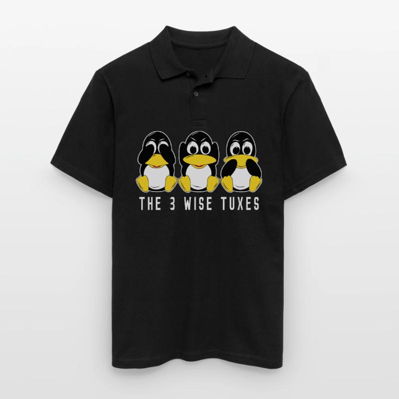 3 Linux penguins hear see speak computer scientists Men's Polo Shirt