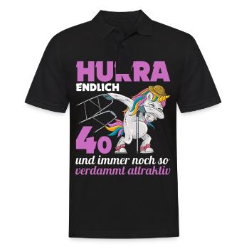 40. Geburtstag 40 Jahre Einhorn mit Rollator Stock - Männer Poloshirt - Schwarz - Vorne - Kai (181cm)