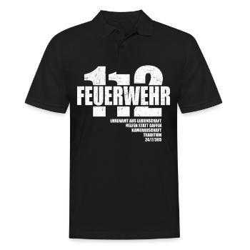 112 Feuerwehr Ehrenamt aus Leidenschaft 24/7/365 - Männer Poloshirt - Schwarz - Vorne - Kai (181cm)