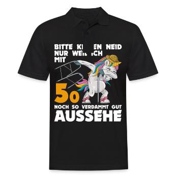 50. Geburtstag 50 Jahre Einhorn mit Rollator Stock - Männer Poloshirt - Schwarz - Vorne - Kai (181cm)