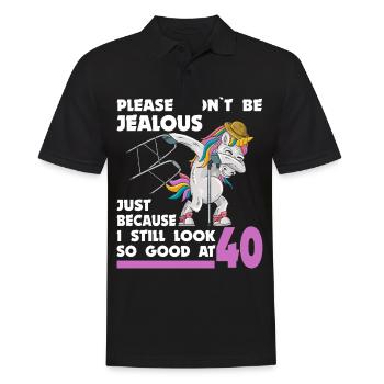 40th birthday 40 years unicorn with rollator stick - Men's Polo Shirt - black - Front - Kai (181cm)
