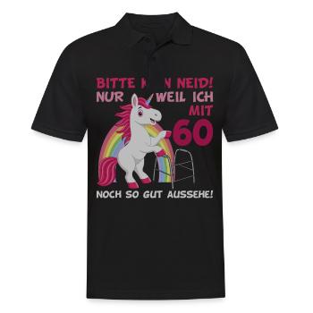 60. Geburtstag 60 Jahre Einhorn mit Rollator Stock - Männer Poloshirt - Schwarz - Vorne - Kai (181cm)
