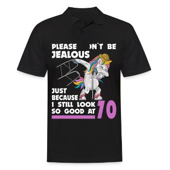 70th birthday 70 years unicorn with rollator stick - Men's Polo Shirt - black - Front - Kai (181cm)