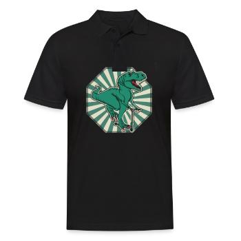 Retro Sonnenschein mit Dino T-Rex Stunt Scooter - Männer Poloshirt - Schwarz - Vorne - Kai (181cm)
