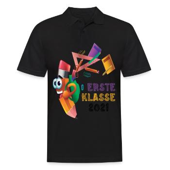 Schulkind 2021 1. Klasse Einschulung Stift Lineal - Männer Poloshirt - Schwarz - Vorne - Kai (181cm)