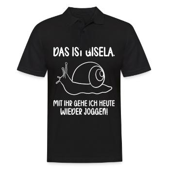 Das ist Gisela mit ihr gehe ich joggen lustiges - Männer Poloshirt - Schwarz - Vorne - Kai (181cm)