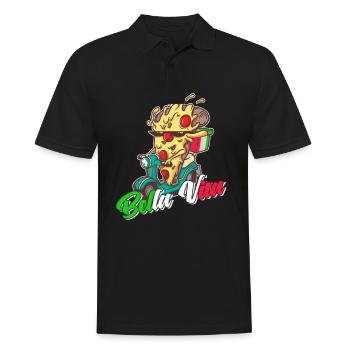 Italien La Bella Vita Pizza Stück auf Scooter für - Männer Poloshirt - Schwarz - Vorne - Kai (181cm)