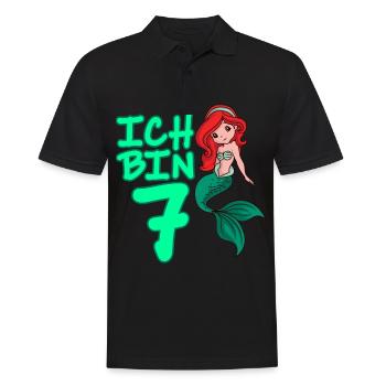 ICH BIN 7 JAHRE 7 Geburtstag Mädchen Meerjungfrau - Männer Poloshirt - Schwarz - Vorne - Kai (181cm)