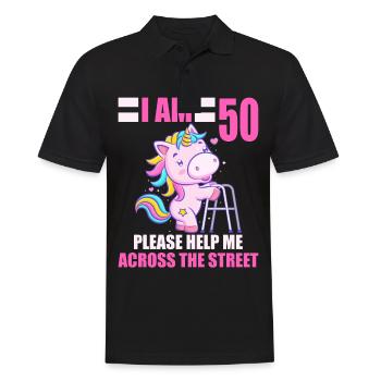 50 bitte helfen Sie mir über Straße 50. Geburtstag - Männer Poloshirt - Schwarz - Vorne - Kai (181cm)