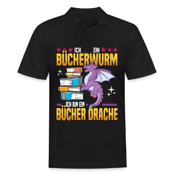 Ich bin kein Bücherwurm ich bin ein Bücher Drache - Männer Poloshirt - Schwarz - Vorne - Kai (181cm)
