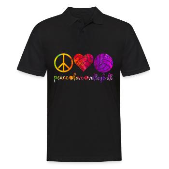 Peace Love und Volleyball in Regenbogen Farbklecks - Männer Poloshirt - Schwarz - Vorne - Kai (181cm)