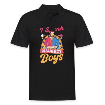 Gay Daddy Spank Naughty Boys - Männer Poloshirt - Schwarz - Vorne - Kai (181cm)