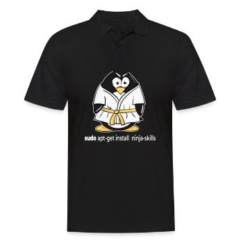 Linux Pinguin installiert seine Ninja Skills mit - Männer Poloshirt - Schwarz - Vorne - Kai (181cm)