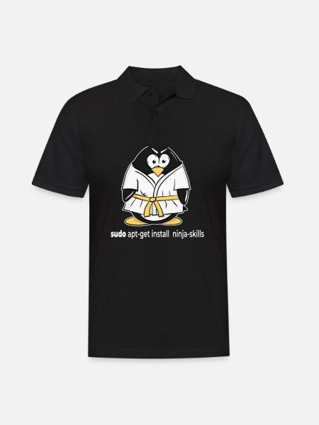 Linux Pinguin installiert seine Ninja Skills mit - Männer Poloshirt - Schwarz