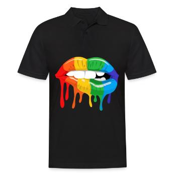 Rainbow Lip Bite LGBT Pride Month Gay Bi Trans - Men's Polo Shirt - black - Front - Kai (181cm)
