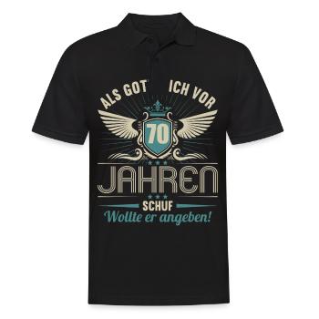 Als Gott mich vor 70 Jahren schuf wollte angeben - Männer Poloshirt - Schwarz - Vorne - Kai (181cm)