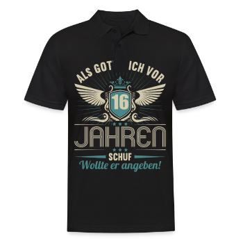Als Gott mich vor 16 Jahren schuf wollte angeben - Männer Poloshirt - Schwarz - Vorne - Kai (181cm)