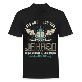Als Gott mich vor 50 Jahren schuf 50. Geburtstag - Männer Poloshirt - Schwarz - Vorne - Kai (181cm)