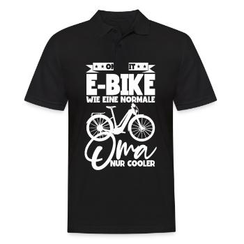 Oma mit E-Bike wie eine normale Oma Pedelec E-Bike - Männer Poloshirt - Schwarz - Vorne - Kai (181cm)