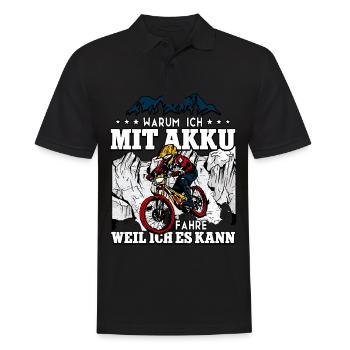 Warum ich mit Akku fahre Pedelec E-Bike - Männer Poloshirt - Schwarz - Vorne - Kai (181cm)
