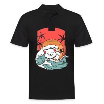 Cat Surfer Palm Vacation Island Summer Hawaii - Men's Polo Shirt - black - Front - Kai (181cm)