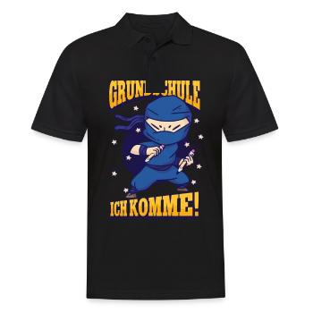 Grundschule ich komme Ninja 1. Klasse Schulkind - Männer Poloshirt - Schwarz - Vorne - Kai (181cm)