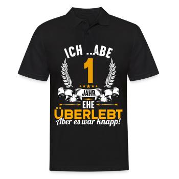 Ich habe 1 Jahre Ehe überlebt 1.Hochzeitstag - Männer Poloshirt - Schwarz - Vorne - Kai (181cm)