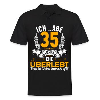 Ich habe 35 Jahre Ehe überlebt 35.Hochzeitstag - Männer Poloshirt - Schwarz - Vorne - Kai (181cm)