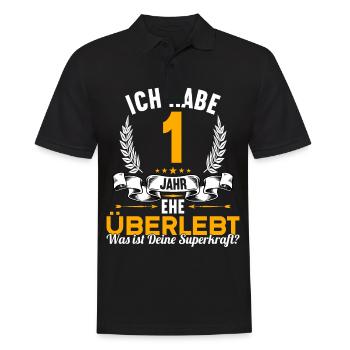 Ich habe 1 Jahre Ehe überlebt 1.Hochzeitstag - Männer Poloshirt - Schwarz - Vorne - Kai (181cm)