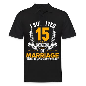J’ai survécu à 15 ans de mariage 15ème anniversaire de mariage - Polo Homme - noir - Devant - Kai (181cm)