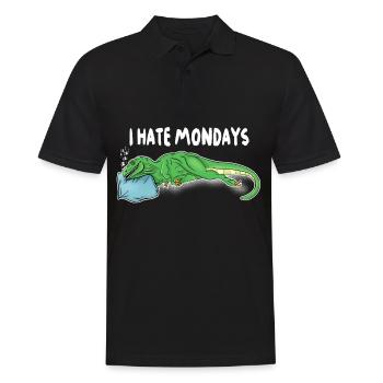 T-Rex Dino schläft auf einem Kiss - Er hasst - Männer Poloshirt - Schwarz - Vorne - Kai (181cm)