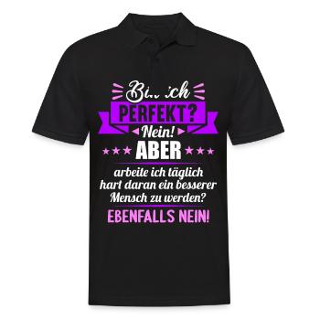 Bin ich perfekt? Nein. Aber arbeite ich daran - Männer Poloshirt - Schwarz - Vorne - Kai (181cm)