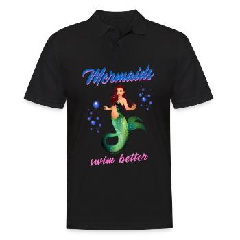 Schwimmen Spruch Lustig Mermaids Swim Better - Männer Poloshirt - Schwarz - Vorne - Kai (181cm)