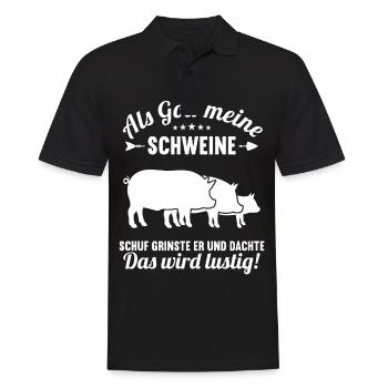 Als Gott meine Schweine schuf das wird lustig - Männer Poloshirt - Schwarz - Vorne - Kai (181cm)