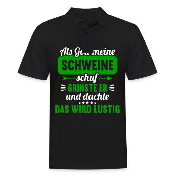 Als Gott meine Schweine schuf das wird lustig - Männer Poloshirt - Schwarz - Vorne - Kai (181cm)