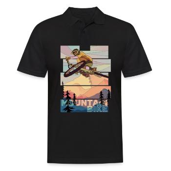Retro MountainBiker springt mit MTB über Table vor - Männer Poloshirt - Schwarz - Vorne - Kai (181cm)