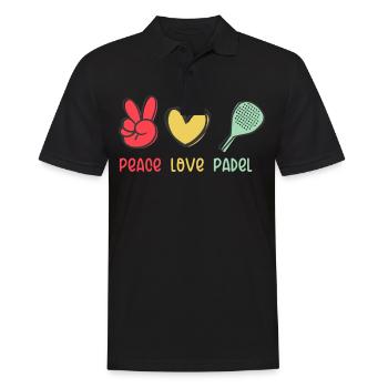 Peace Love und Padel für Padel Spieler und Fans - Männer Poloshirt - Schwarz - Vorne - Kai (181cm)