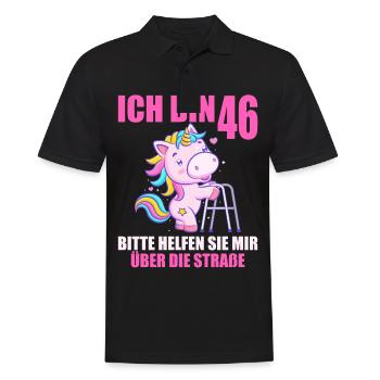 Ich bin 46 Bitte helfen Sie mir über Straße - Männer Poloshirt - Schwarz - Vorne - Kai (181cm)