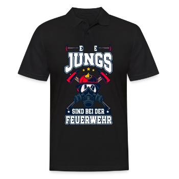 Echte Jungs Sind Bei Der Feuerwehr Feuerwehrmann - Männer Poloshirt - Schwarz - Vorne - Kai (181cm)