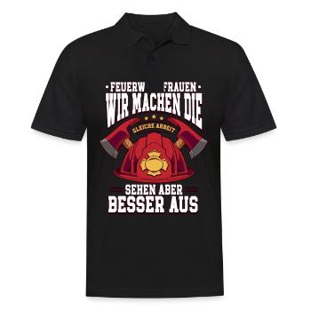 Feuerwehrfrauen Feuerwehrfrau - Männer Poloshirt - Schwarz - Vorne - Kai (181cm)