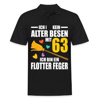 Alter Besen Junger Feger 63 Jahre 63. Geburtstag - Männer Poloshirt - Schwarz - Vorne - Kai (181cm)