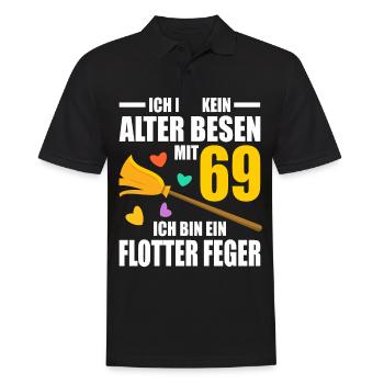 Alter Besen Junger Feger 69 Jahre 69. Geburtstag - Männer Poloshirt - Schwarz - Vorne - Kai (181cm)