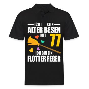 Alter Besen Junger Feger 77 Jahre 77. Geburtstag - Männer Poloshirt - Schwarz - Vorne - Kai (181cm)