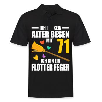 Alter Besen Junger Feger 71 Jahre 71. Geburtstag - Männer Poloshirt - Schwarz - Vorne - Kai (181cm)