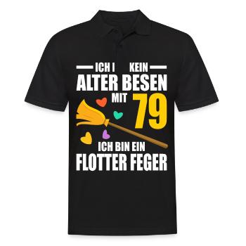 Alter Besen Junger Feger 79 Jahre 79. Geburtstag - Männer Poloshirt - Schwarz - Vorne - Kai (181cm)