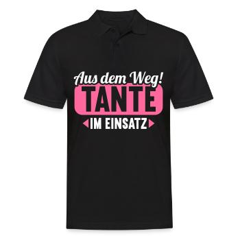 Aus dem Weg. Tante im Einsatz. - Männer Poloshirt - Schwarz - Vorne - Kai (181cm)